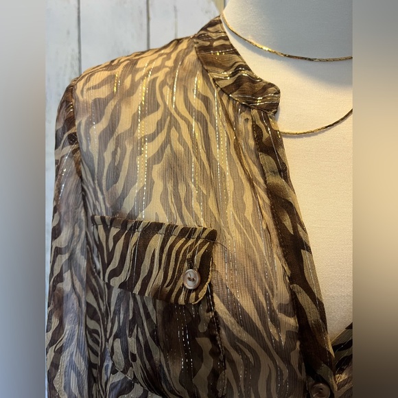 Cache Zebra Print Silk Blend Sheer Blouse Size Small - Picture 2 of 6